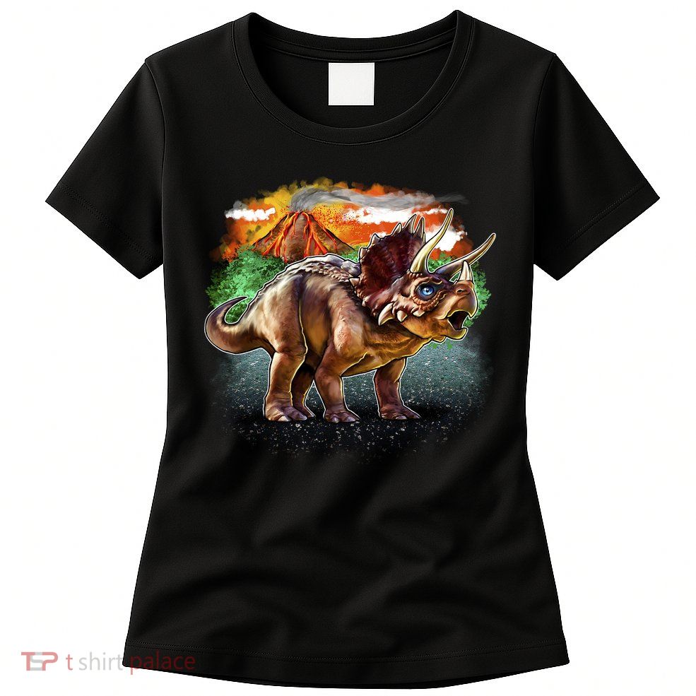 Triceratops Volcano Womens T-Shirt