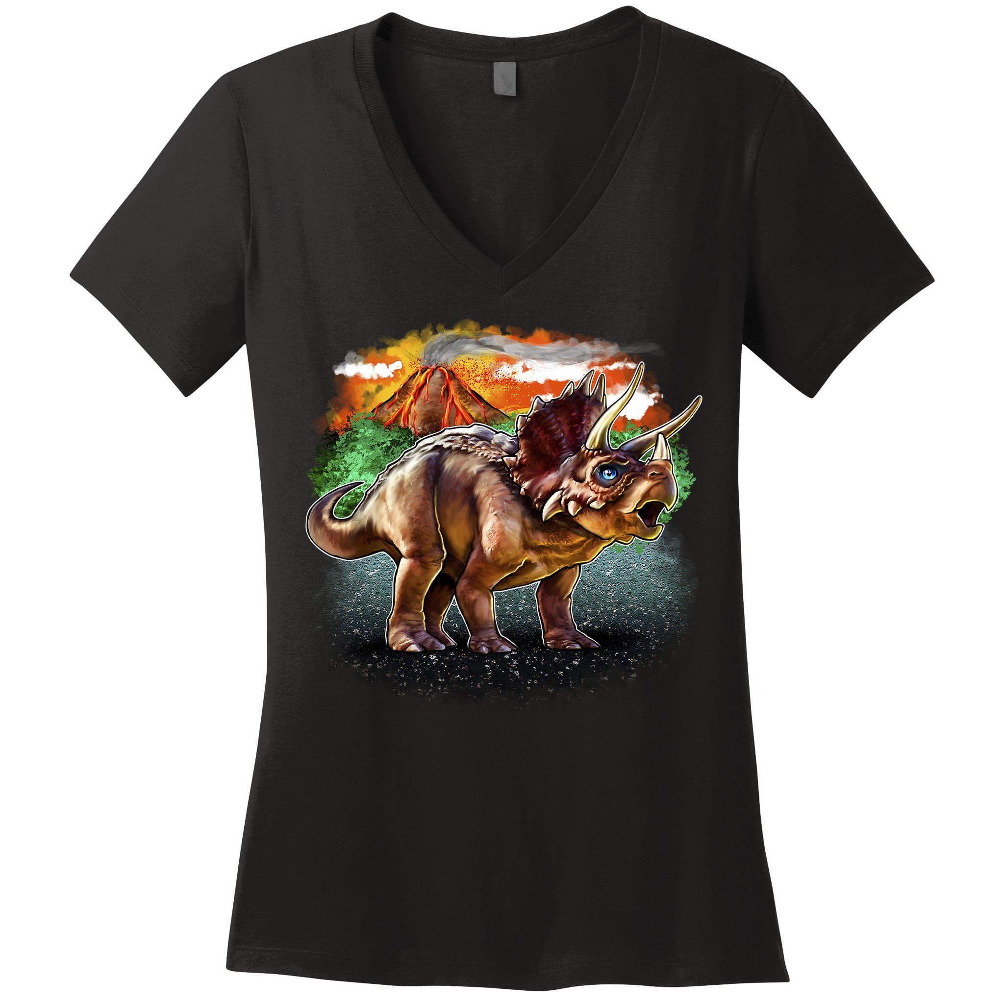 Triceratops Volcano Women's V-Neck T-Shirt