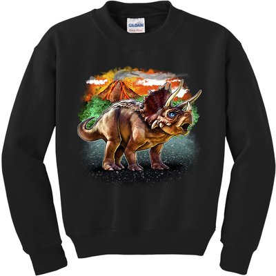 Triceratops Volcano Kids Sweatshirt