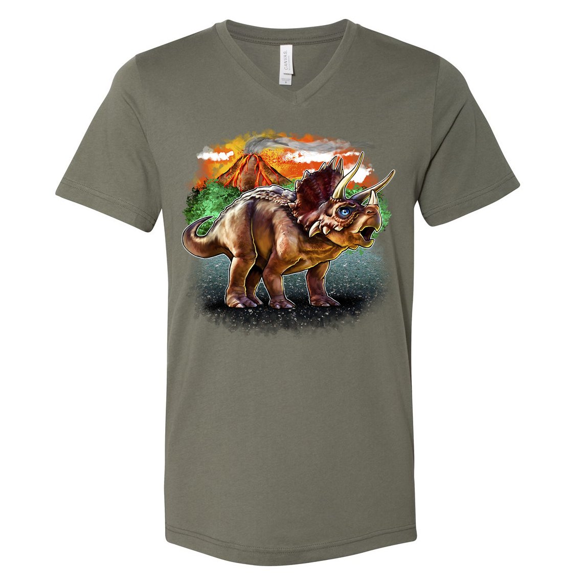 Triceratops Volcano V-Neck T-Shirt