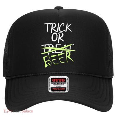 Trick or Beer Funny Halloween Party High Crown Mesh Back Trucker Hat