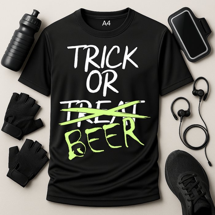 Trick or Beer Funny Halloween Party Cooling Performance Crew T-Shirt