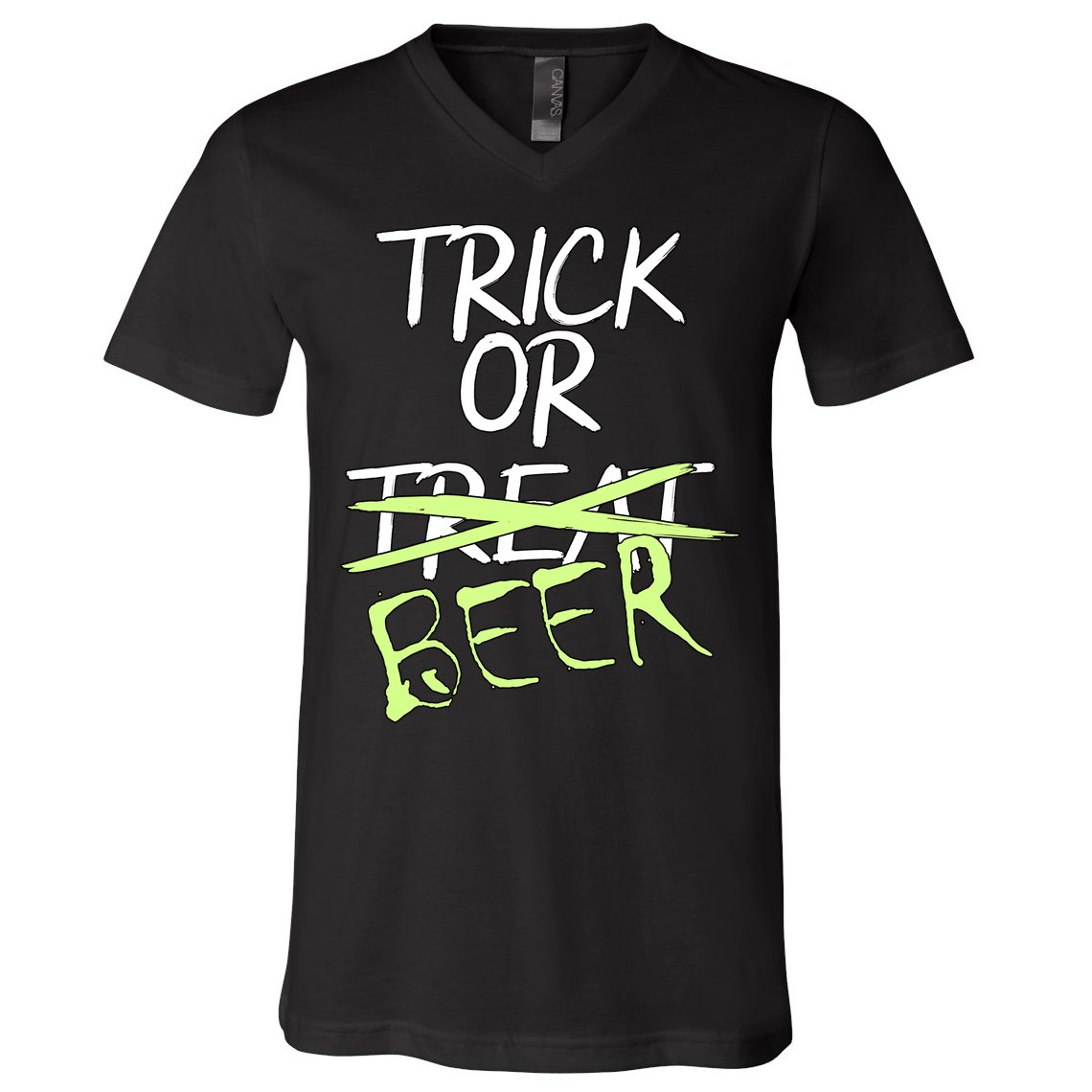 Trick or Beer Funny Halloween Party V-Neck T-Shirt