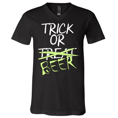 Trick or Beer Funny Halloween Party V-Neck T-Shirt