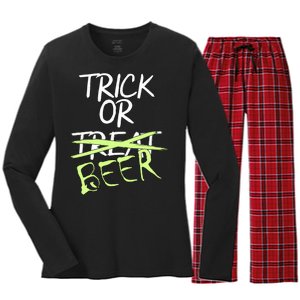 Trick or Beer Funny Halloween Party Women's Long Sleeve Flannel Pajama Set 