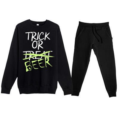 Trick or Beer Funny Halloween Party Premium Crewneck Sweatsuit Set