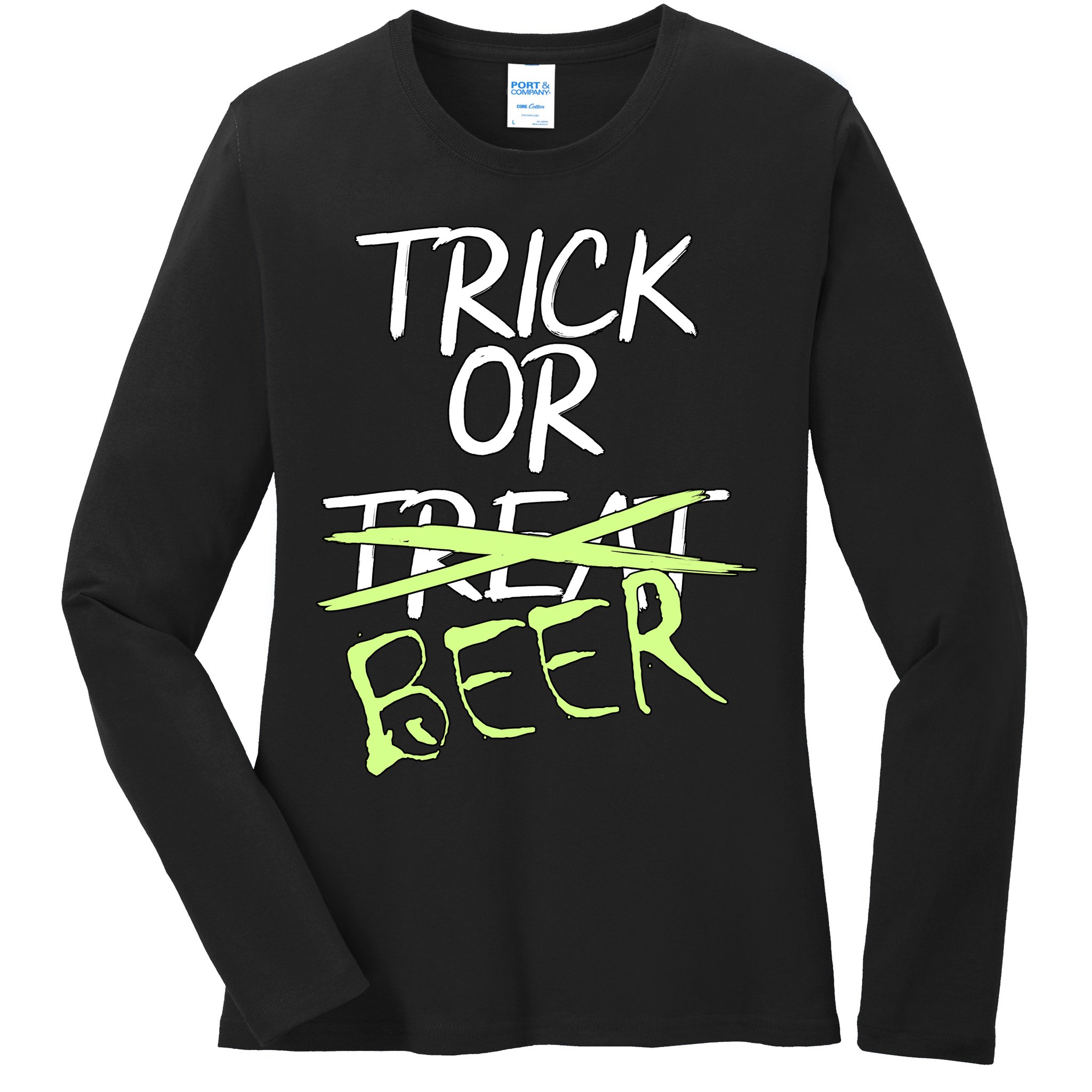 Trick or Beer Funny Halloween Party Ladies Long Sleeve Shirt