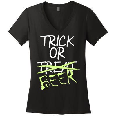 Trick or Beer Funny Halloween Party Women's V-Neck T-Shirt