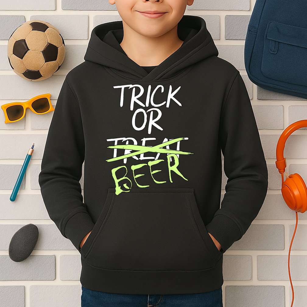 Trick or Beer Funny Halloween Party Kids Hoodie