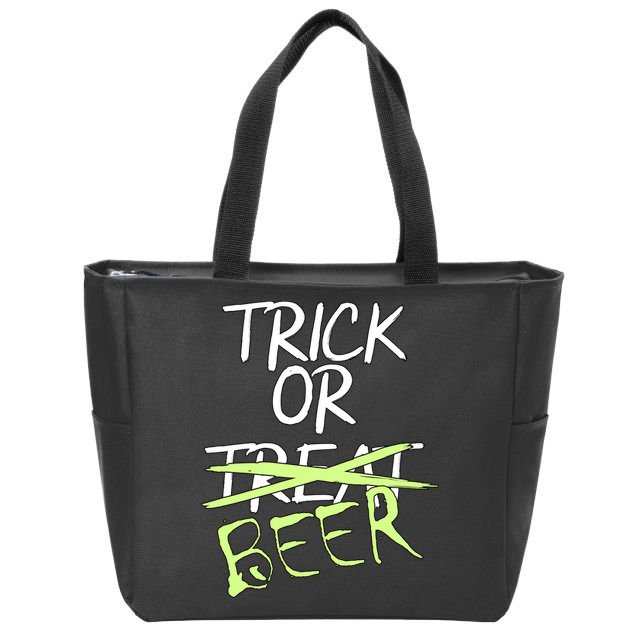 Trick or Beer Funny Halloween Party Zip Tote Bag