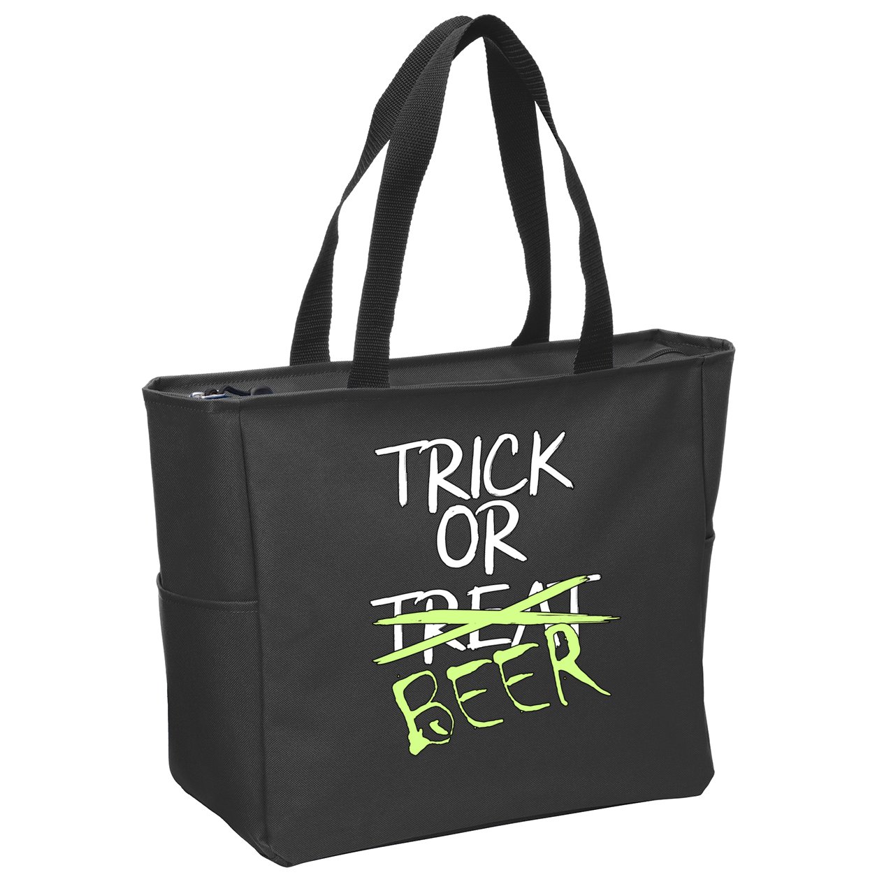 Trick or Beer Funny Halloween Party Zip Tote Bag