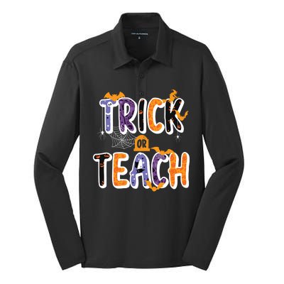 Trick Or Teach Funny Cute Halloween Silk Touch Performance Long Sleeve Polo