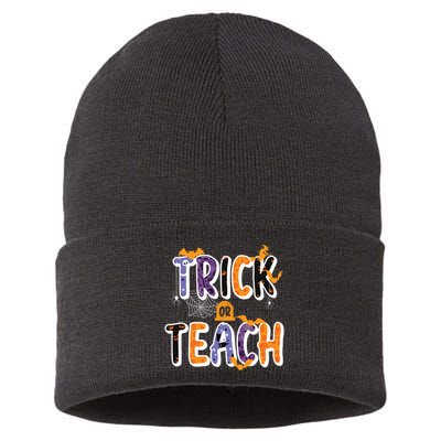 Trick Or Teach Funny Cute Halloween Sustainable Knit Beanie