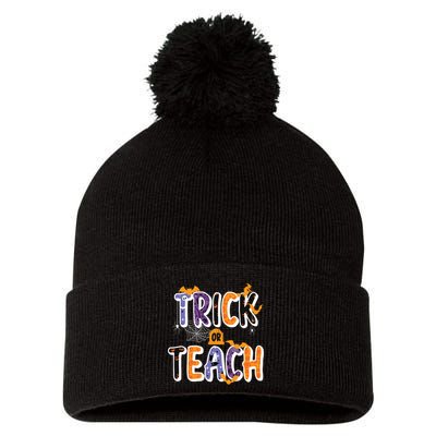 Trick Or Teach Funny Cute Halloween Pom Pom 12in Knit Beanie