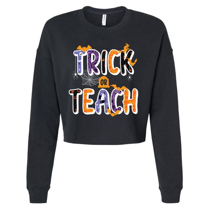 Trick Or Teach Funny Cute Halloween Cropped Pullover Crew