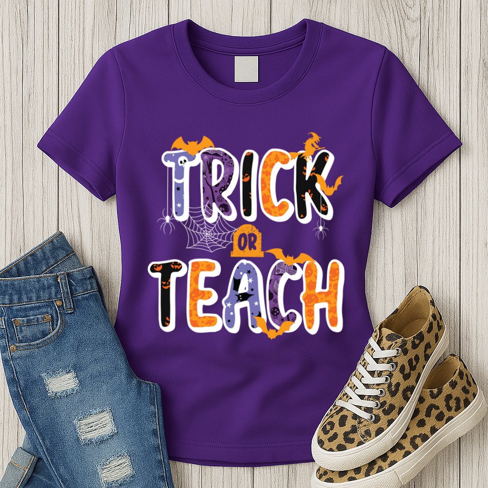 Trick Or Teach Funny Cute Halloween Womens T-Shirt