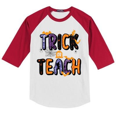 Trick Or Teach Funny Cute Halloween Kids Colorblock Raglan Jersey