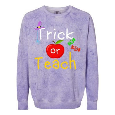 Trick Or Teach Halloween Teacher Colorblast Crewneck Sweatshirt