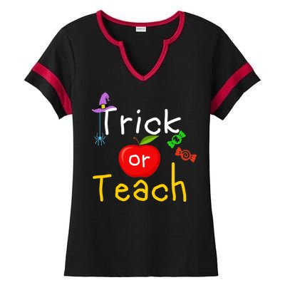 Trick Or Teach Halloween Teacher Ladies Halftime Notch Neck Tee