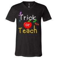 Trick Or Teach Halloween Teacher V-Neck T-Shirt