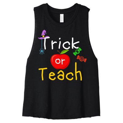 Trick Or Teach Halloween Teacher Women's Racerback Cropped Tank