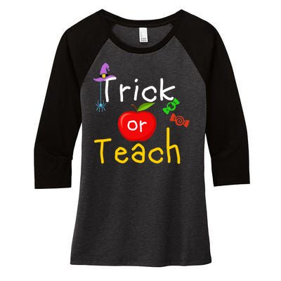 Trick Or Teach Halloween Teacher Women's Tri-Blend 3/4-Sleeve Raglan Shirt