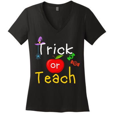 Trick Or Teach Halloween Teacher Women's V-Neck T-Shirt