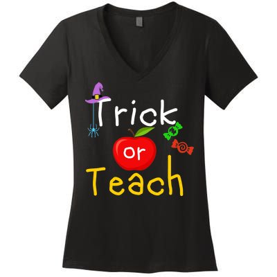 Trick Or Teach Halloween Teacher Women's V-Neck T-Shirt