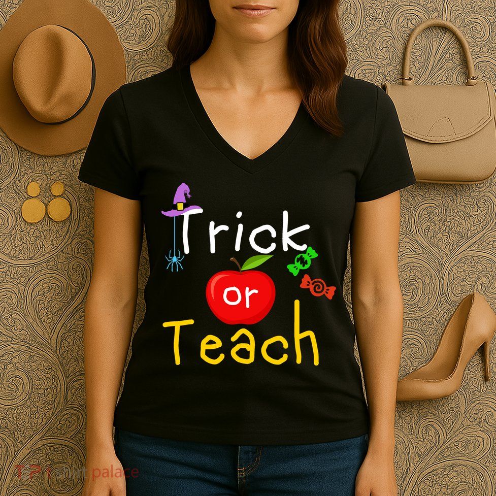 Trick Or Teach Halloween Teacher Women's V-Neck T-Shirt
