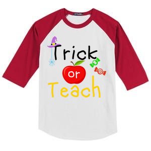 Trick Or Teach Halloween Teacher Kids Colorblock Raglan Jersey