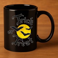 Trick Or Treat Bats Halloween 11oz C Handle Ceramic Mug