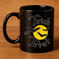 Trick Or Treat Bats Halloween 11oz C Handle Ceramic Mug