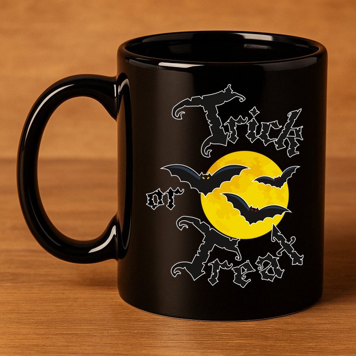 Trick Or Treat Bats Halloween 11oz C Handle Ceramic Mug