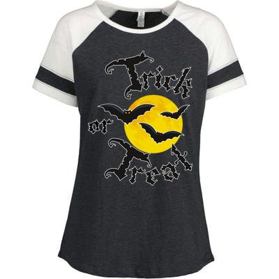 Trick Or Treat Bats Halloween Enza Ladies Jersey Colorblock Tee