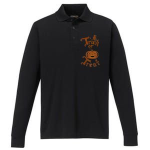 Trick Or Treat Pumpkin Halloween Performance Long Sleeve Polo