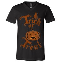 Trick Or Treat Pumpkin Halloween V-Neck T-Shirt