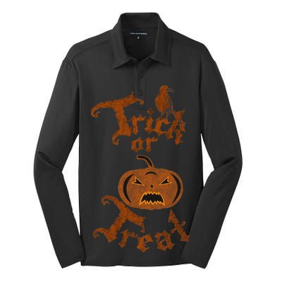 Trick Or Treat Pumpkin Halloween Silk Touch Performance Long Sleeve Polo