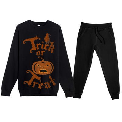 Trick Or Treat Pumpkin Halloween Premium Crewneck Sweatsuit Set