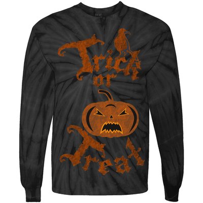 Trick Or Treat Pumpkin Halloween Tie-Dye Long Sleeve Shirt