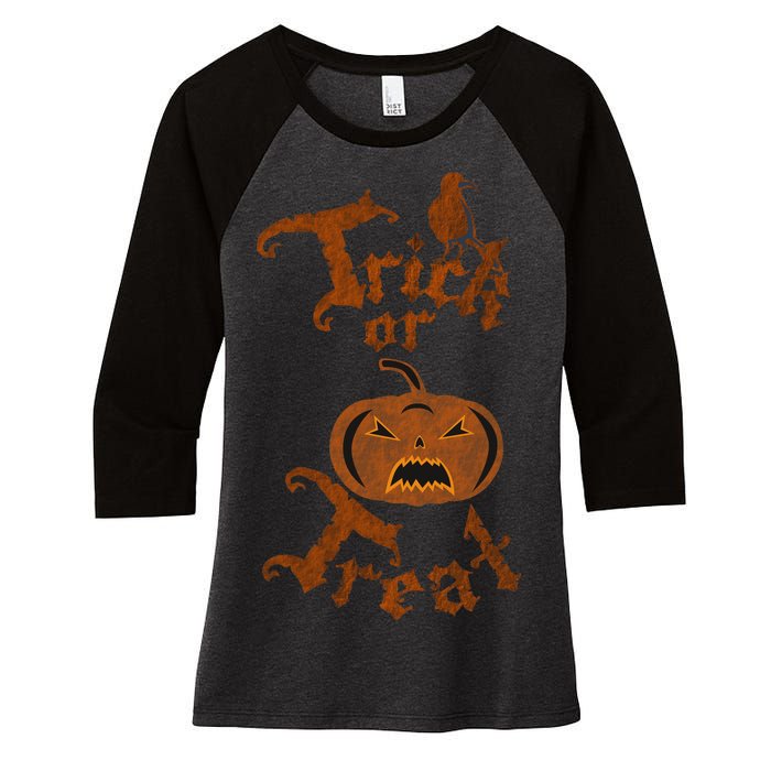 Trick Or Treat Pumpkin Halloween Women's Tri-Blend 3/4-Sleeve Raglan Shirt