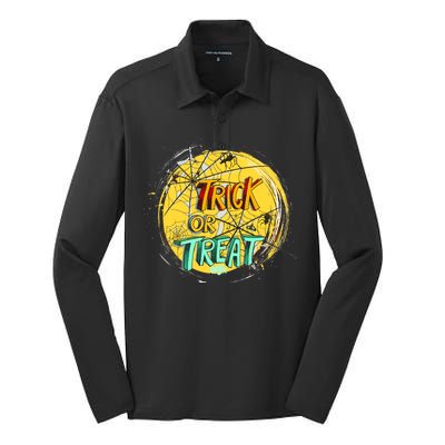 Trick or Treat Spider Web Silk Touch Performance Long Sleeve Polo