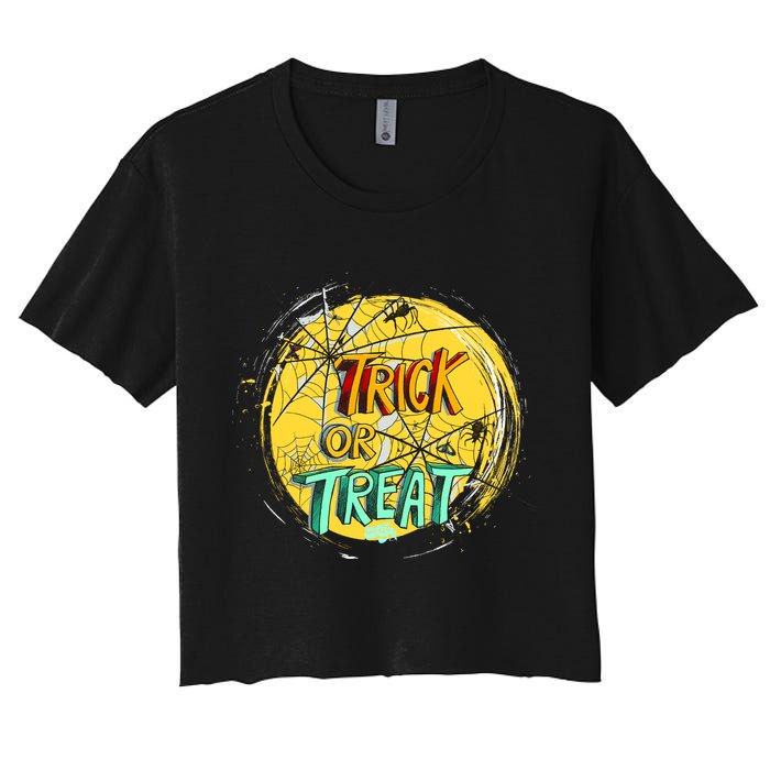 Trick or Treat Spider Web Women's Crop Top Tee