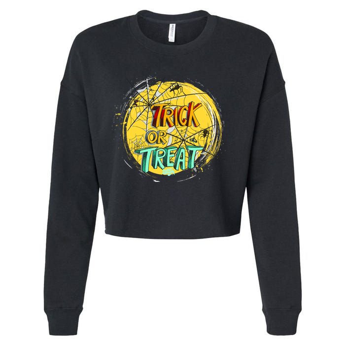 Trick or Treat Spider Web Cropped Pullover Crew
