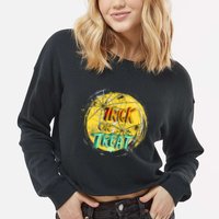 Trick or Treat Spider Web Cropped Pullover Crew