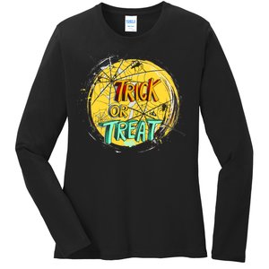 Trick or Treat Spider Web Ladies Long Sleeve Shirt