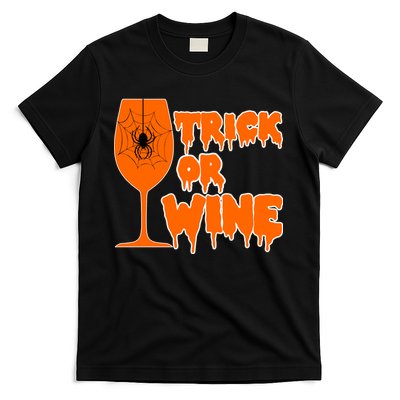 Trick or Wine Halloween Spider Web T-Shirt