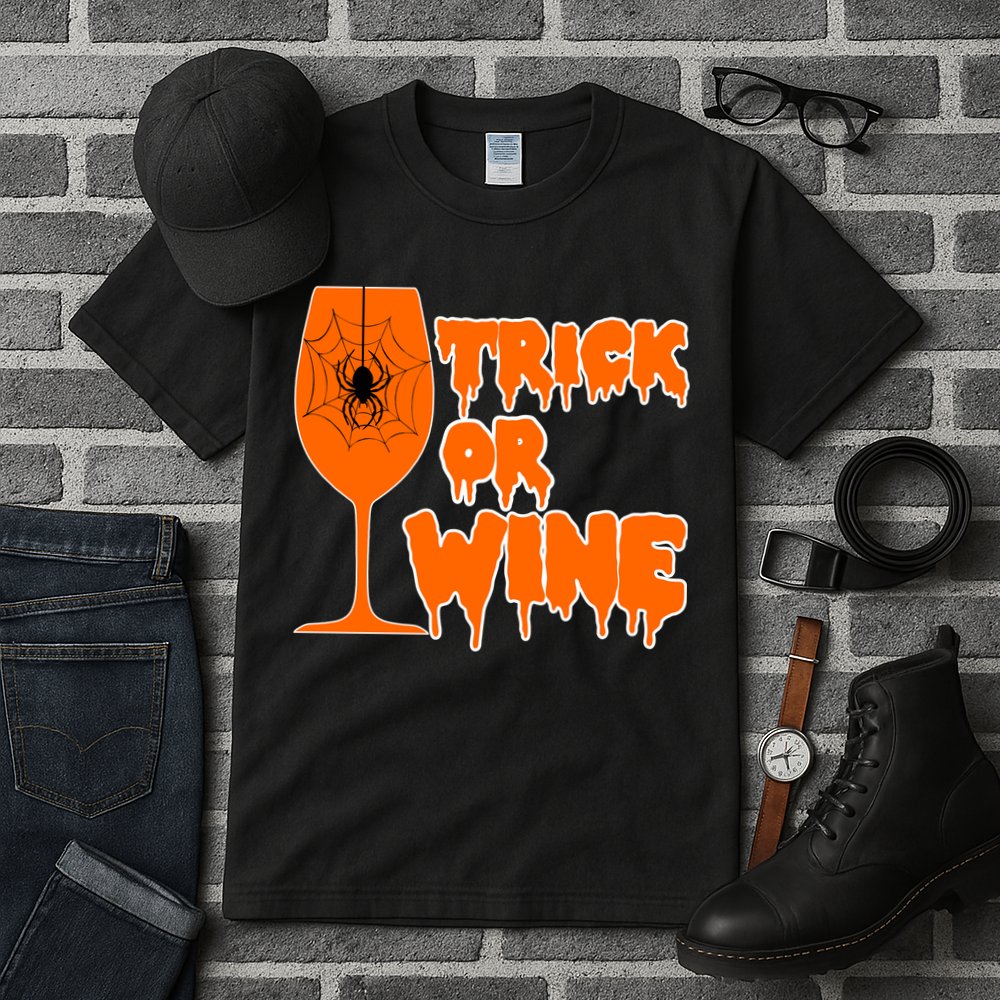 Trick or Wine Halloween Spider Web Tall T-Shirt