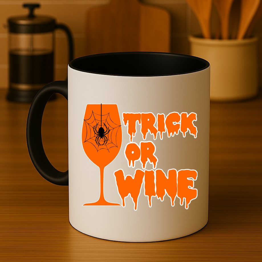 Trick or Wine Halloween Spider Web Mug