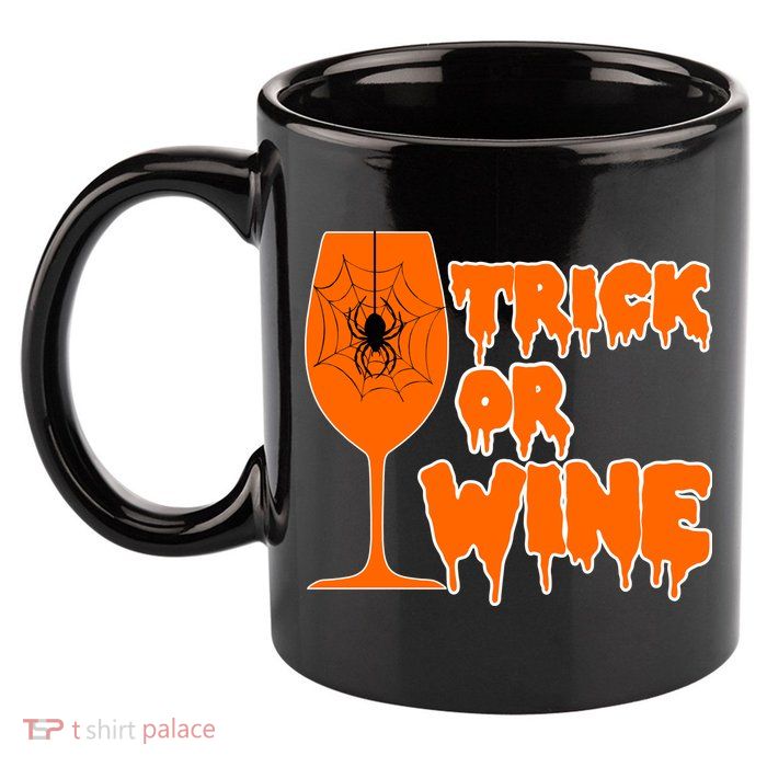 Trick or Wine Halloween Spider Web 11oz C Handle Ceramic Mug