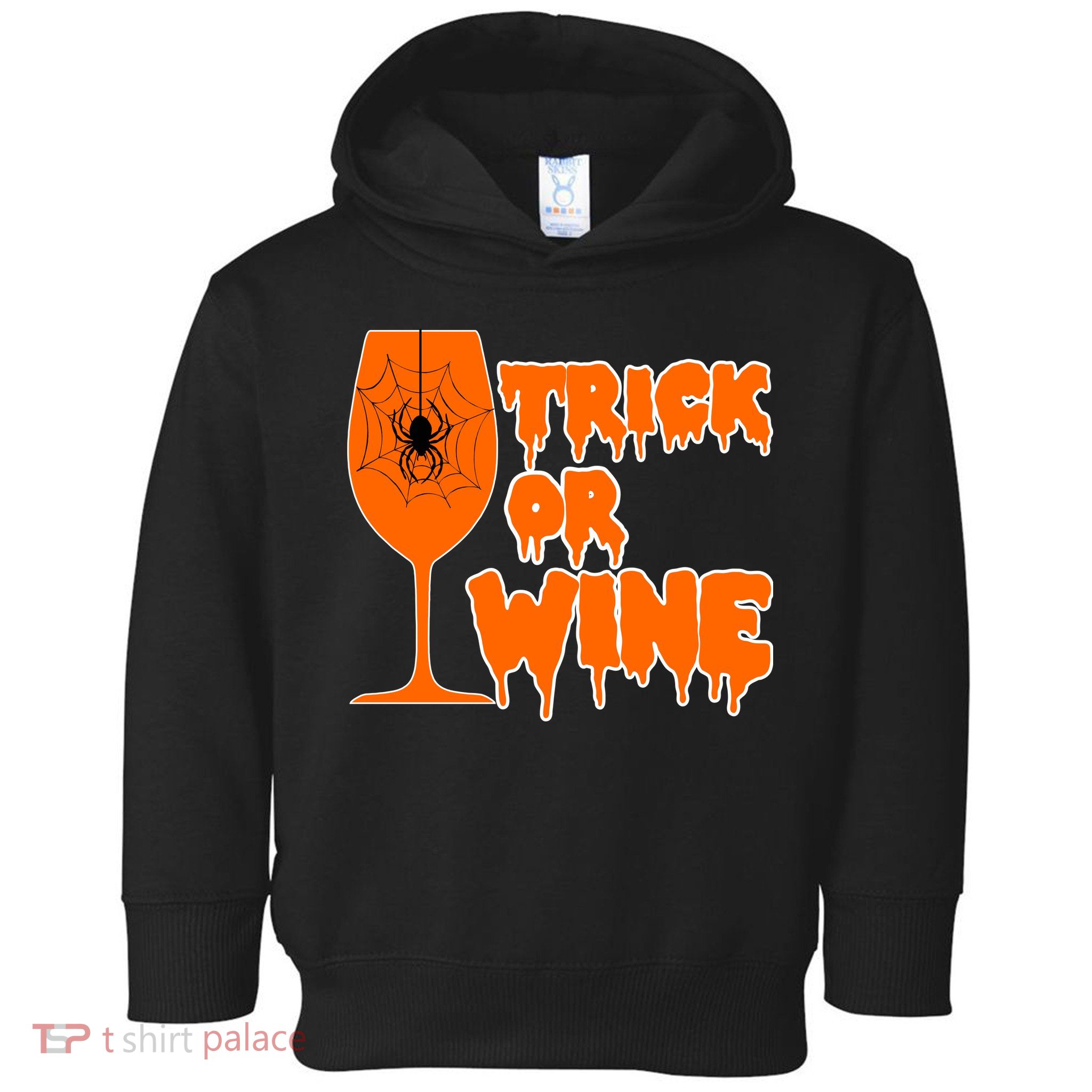 Trick or Wine Halloween Spider Web Toddler Hoodie